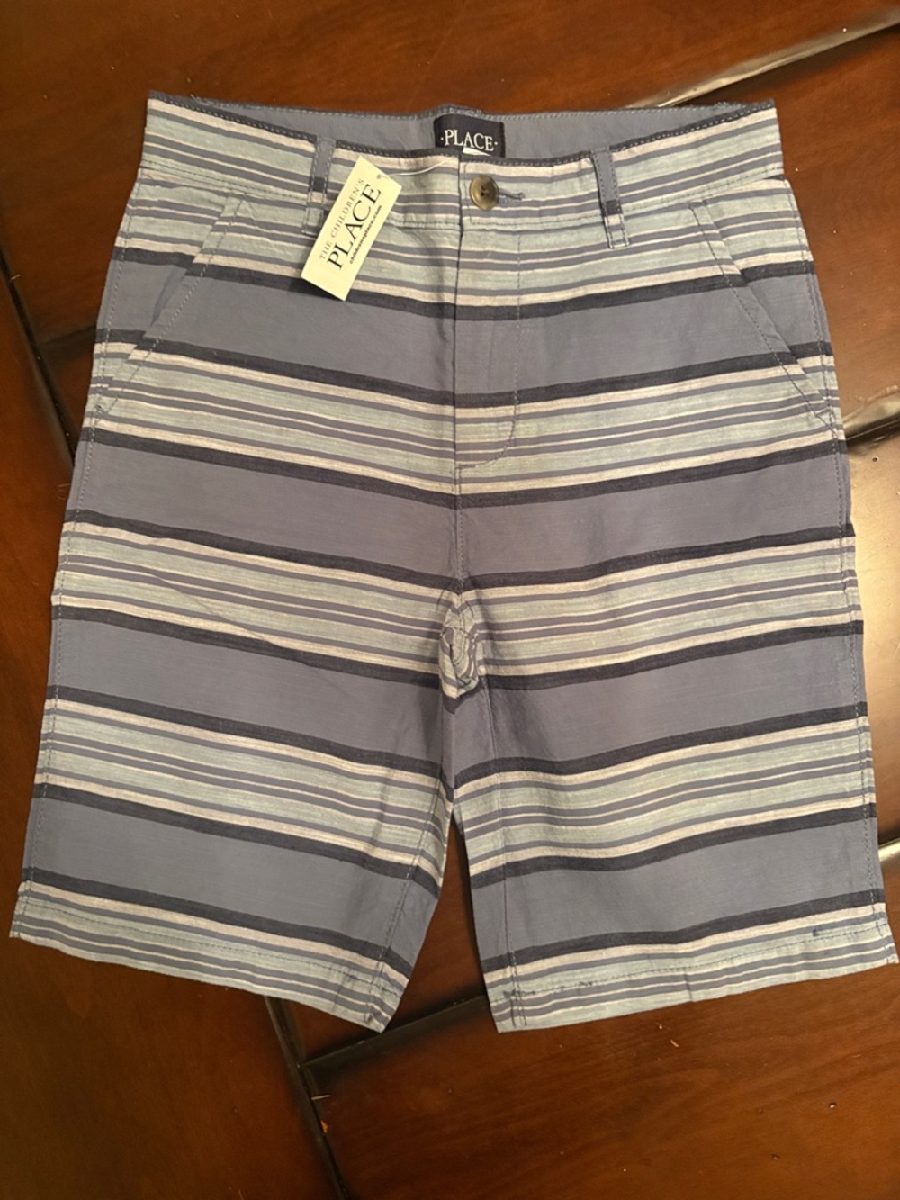 The Children's Place Blue and White Striped Flat Front Shorts